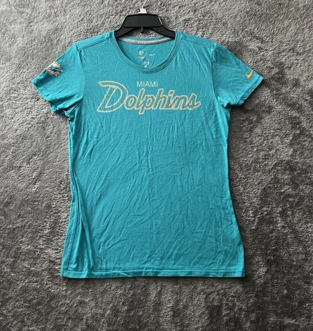 Nike NFL Team Miami Dolphins Top Woman's L Aqua Short Sleeve Crew Neck Cover
