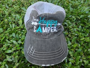 I Am A Happy Camper  Trucker’s Distressed Hat Baseball Cap - Picture 1 of 6