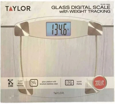 Taylor Glass Digital Scale with Weight Tracking 440 Lb Capacity 2 Opened Box - Image 1 of 2