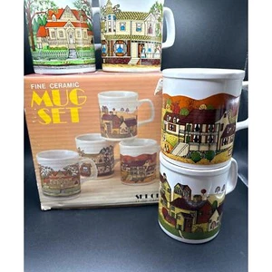 Fine Ceramic Mug Set Country Scenes Set of Four Made in Japan with Original Box - Bild 1 von 10