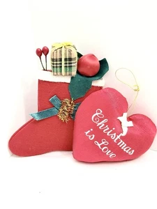 Handmade Needlepoint Stuffed Tiny Christmas Gift Stocking Stuffed Heart Ornament - Picture 1 of 8