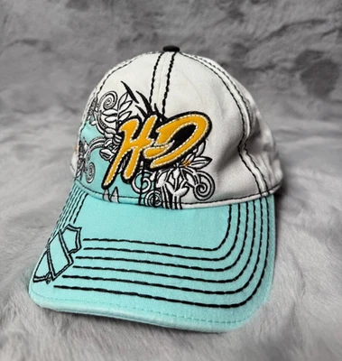 Gorra Harley Davidson para mujer azul blanca correa trasera puntada gruesa floral Foto 1 de 4