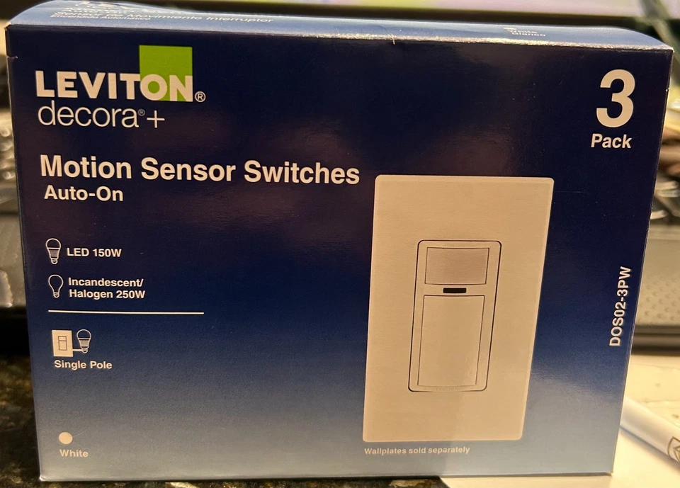 LEVITON DOS02-3PW IN-WALL MOTION SENSOR AUTO-ON SWITCH WHITE