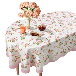 Pink Rose Oval Tablecloth 60 x 84 Inches, Pink White Floral Spring Tablecloth... - Picture 1 of 7