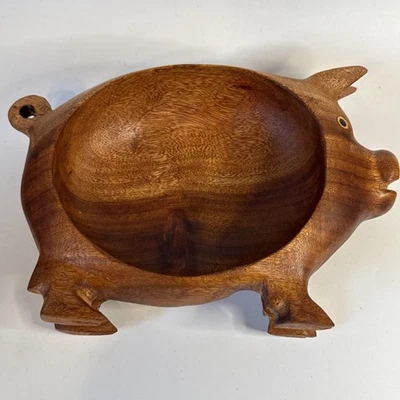 Vintage Pig Bowl Carved Wooden - Image 1 of 4
