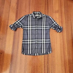 Burberry Mens Plaid Checked Grey Shirt Size M Slim Cut Excellent Condition - Picture 1 of 3