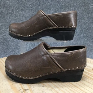 Troentorp Shoes Womens 41 Van Gogh Casual Slip On Wedge Clogs Brown Leather - Picture 1 of 17