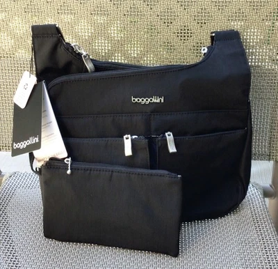 NWT Baggallini Cross Over Crossbody Bag with RFID Wristlet Black $100 MSRP - Image 1 of 4