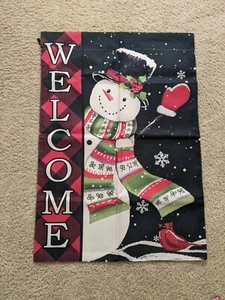 Gran Nuevo Muñeco de Nieve Bienvenida Jardín Bandera Pesada 39"x28" Doble Cara Vacaciones - Imagen 1 de 6