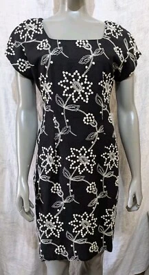  Vestido vintage Carol Little bordado blanco y negro forrado 6 Foto 1 de 4