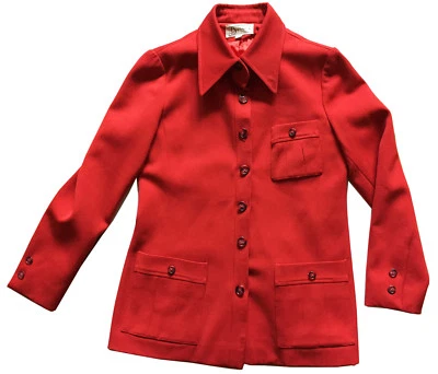 Chaqueta Blazer T JONES Roja Lana Cuello Abotonado De Colección Años 70 Para Mujer 7/8 Foto 1 de 4