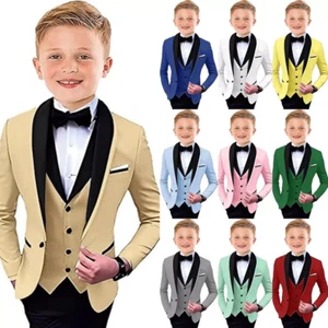 Boys Tuxedo Suit Formal 3 Pieces Shawl Lapel Wedding Outfit Kids Tuxedo Suit - Picture 1 of 28