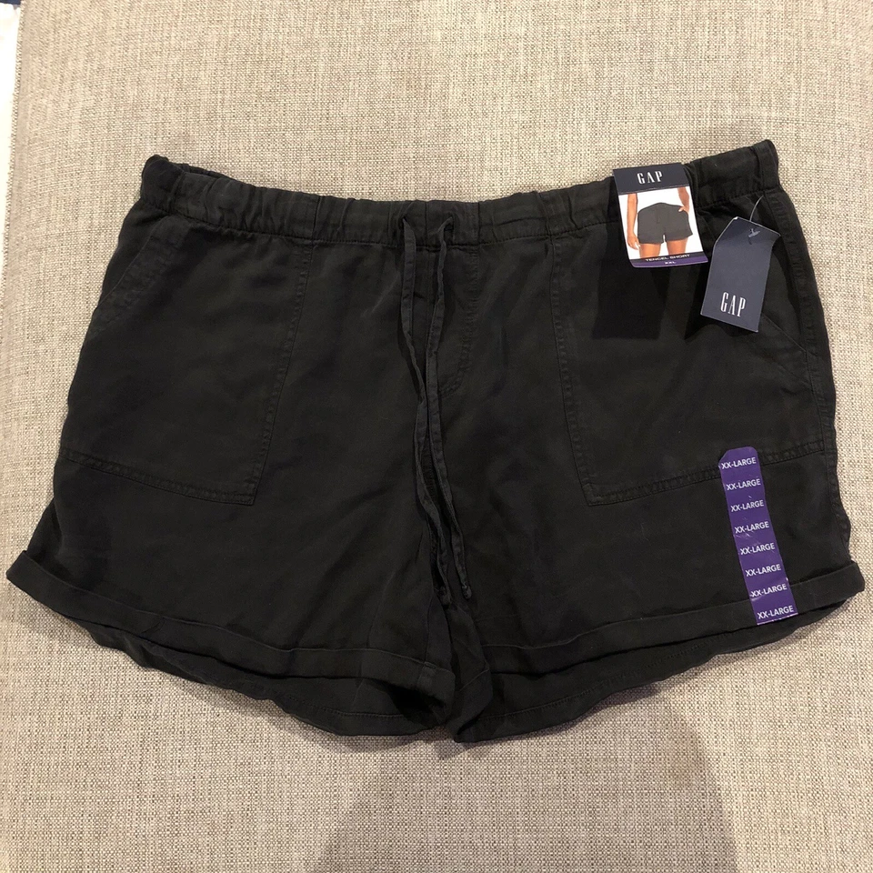 GAP Women's XXL Tencel Short True Black Drawstring Cuffed Inseam 4" 7348