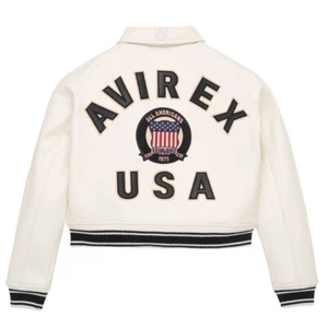 Damen AVIREX Icon weiß American Bomber Flight weiche Echtlederjacke - Bild 1 von 7