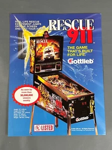 Rescue 911 Flyer New NOS PROMO Gottlieb Pinball Machine Art Artwork Retro - Picture 1 of 2