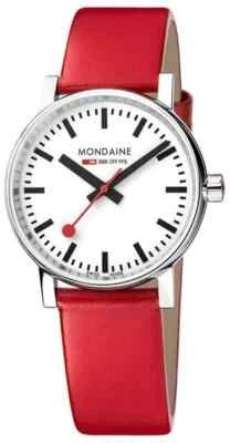 Mondaine MSE35110LC Reloj de Cuarzo Unisex NUEVO Analógico 35mm Estuche Correa de Cuero Rojo Foto 1 de 3