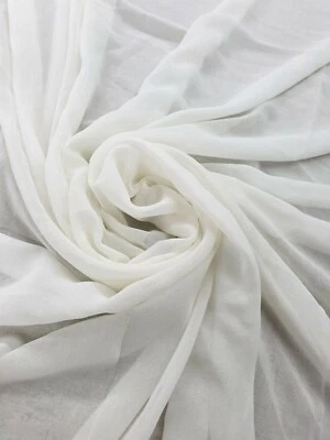 1m- Plain Ivory Polyester PGT Chiffon Fabric for Dresses/Tops/Crafts- A362 - Image 1 of 3