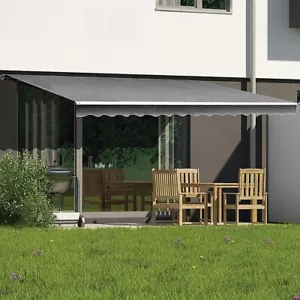 Outdoor Folding Arm Awning Retractable Sunshade Canopy Grey 5.0m x 3.0m - Picture 1 of 7