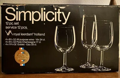 Juego de 12 piezas Royal Leerdam Simplicity: 4 copas de vino, 4 flautas champán, 4 copas Nuevo de Lote Antiguo Foto 1 de 4