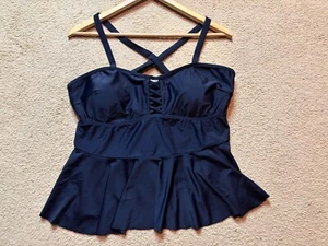 NWT Holipick Black Empire Waist Spaghetti Strappy Peplum Tankini Swim Top 2XL - Picture 1 of 5