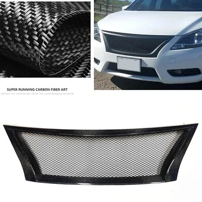 For 2013-15 Nissan Sentra Carbon Fiber Front Bumper Sport Mesh Grill Grille 1PC - Imagem 1 de 4