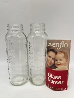 Винтажный лот из 2 (двух) Evenflo 8 унций. Стеклянная детская бутылочка/детская кроватка никогда не использовалась - Изображение 1 из 4