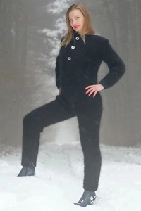 Mohair catsuit ski bodysuit fuzzy handknit sweater pants thick pajama SUPERTANYA - Picture 1 of 64