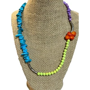 Sterling Silver Necklace Turquoise Coral Chips Bright Purple 20" READ - Picture 1 of 4