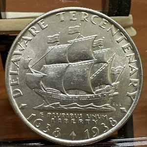 Moneda de medio dólar de plata conmemorativa del tricentenario de Delaware 1938 sin clasificar UNC - Imagen 1 de 5