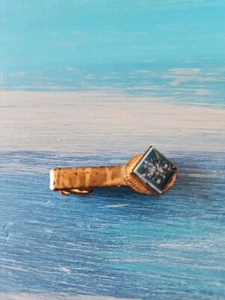 Vintage Men's Gold Tone Turquoise Blue Square Stone Tie Clip - Picture 1 of 6