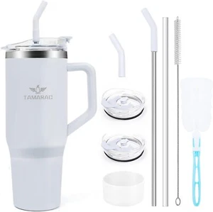 40 ounce stainless steel insulated cup with handle and straw lid - Picture 1 of 4