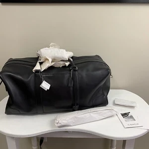 NWT-COACH VTG 90s Black LEATHER Cabin Weekender Duffle Shoulder Bag-22 x 14 x 10 - Picture 1 of 10