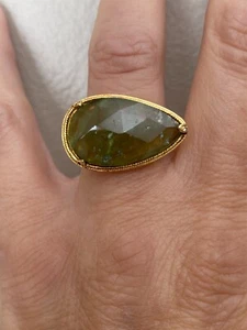 Genuine Grossular Garnet Faceted Flat Cut 925 Silver 14kt Ring Size 7 - Picture 1 of 5
