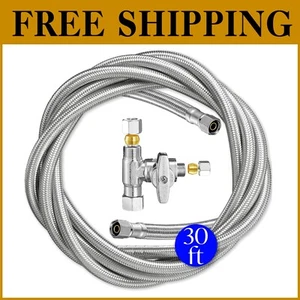 Versatile Ice Maker Water Line Kit - 30' Braided Tubing with Water Splitter - Picture 1 of 9