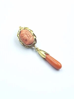 ciondolo Cameo vero corallo Antico Di Sardegna Naturale e Argento 925  Pendente  - Immagine 1 di 4