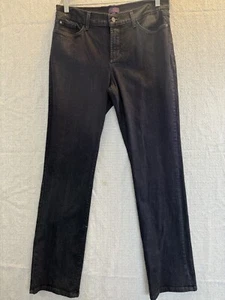 NYDJ Straight Jeans Women's Size 12 Dark Blue Lift Tuck Cotton Denim - Picture 1 of 15
