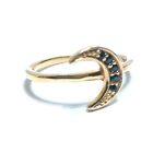 Black Crystals & Rose Gold on 925 Sterling Silver 'Crescent Moon' Ring Size L