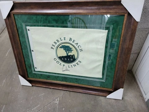 ARNOLD PALMER signed Pebble Beach canvas flag w frame Cover