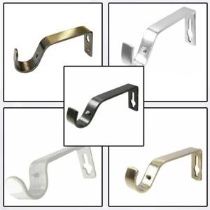 2 Pcs Metal Curtain Pole Holder Brackets S Hooks Silver Brass Black Copper White - Picture 1 of 12