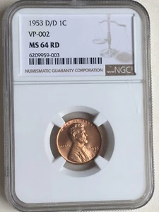 1953 D/D NGC MS 64 RD 1C VP-002 RPM Repunched Mint Mark Lincoln Cent 1 Penny - Picture 1 of 8