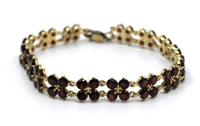 Four Leaf Clover Red Garnet Flower  Link Bracelet in 14k Solid Yellow Gold - Image 1 of 4