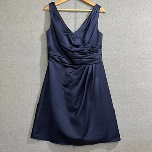 David’s Bridal Bridesmaid Gown Sz 10 Short Blue Sleeveless V-neck Wedding Dress - Picture 1 of 10