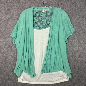 Camisa Lujosa Plus Para Mujer Verde Crochet Encaje Espalda Top Blusa Y2K Cárdigan - Imagen 1 de 5