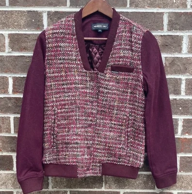 Members Only Tweed Bomber Jacket M Burgundy Wool Blend Quilted Lining Fall Coat - Image 1 of 4