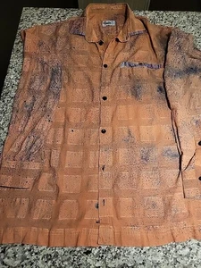Camisa con botones Pathe'O talla 46 salmón/azul algodón salpicaduras - Imagen 1 de 10