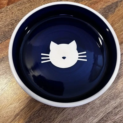 Whisker City 6" Katze Keramik Futter/Wasserschale blau & weiß süß Katzengesicht - Bild 1 von 4