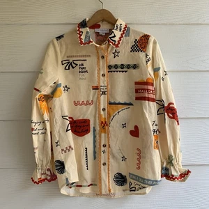 Camisa para mujer Never Fully Dressed MANGA LARGA estampado novedoso con botones talla 6 - Imagen 1 de 9