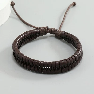 New Classic Surfer Braided Leather Bracelet Wristband Cuff Cool Men's BROWN Gift - Image 1 of 4