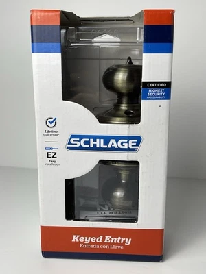 Schlage Keyed Entrance Georgian Door Knob, Antique Brass - Image 1 of 4