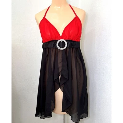 Camisón babydoll de gasa para mujer lencería grande asimétrico negro íntimo Foto 1 de 4